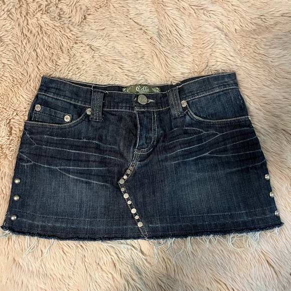 Cello Low Rise Distressed Studded Mini Denim Skirt - Picture 2 of 5